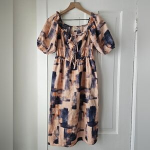 Universal Thread Navy and Peach Abstract Midi Dress